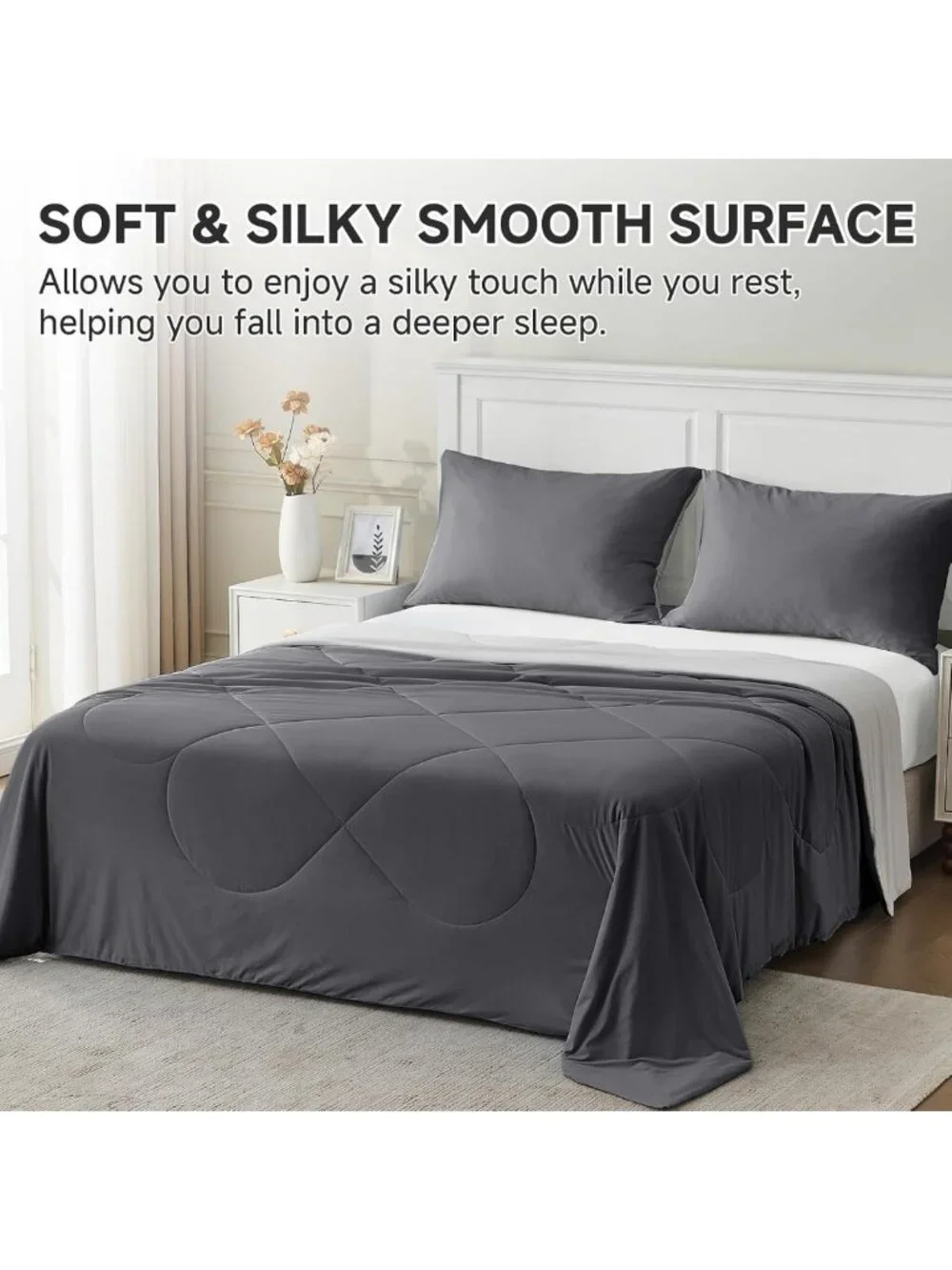 Cooling Comforter for Hot Sleepers, King/Cal King Size, Soft Gray 108